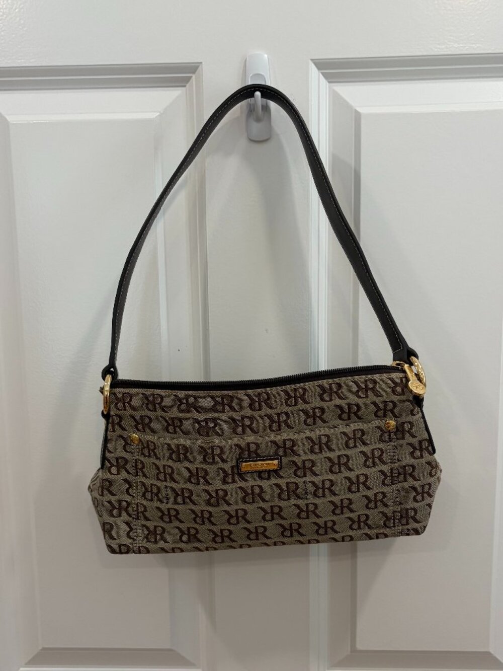 Rioni Moda Italia Monogram Shoulder Bag Brown Canvas Purse